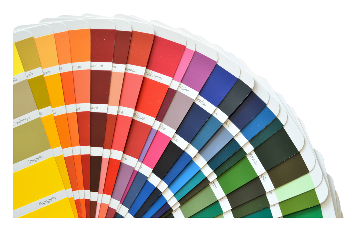 Fan of colour samples next to wood-effect aluminium profiles