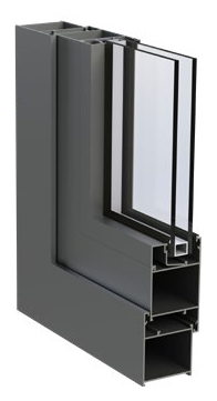 Cutaway of a grey AluLight C50 aluminium window corner