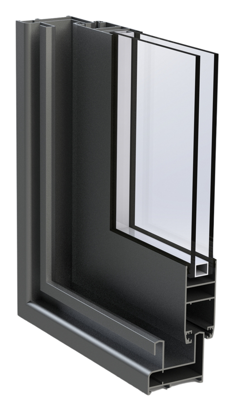 Cutaway of a grey AluLight CS50 sliding aluminium frame