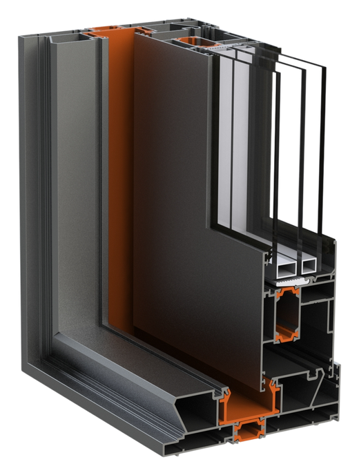Cutaway of a dark AluLight WS142 sliding aluminium frame