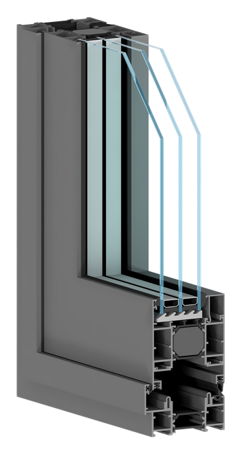 Cutaway of a grey Procural PE78 FOLD folding aluminium frame