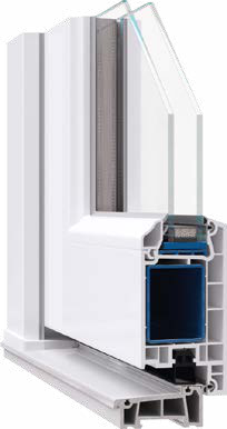 Cutaway of a white Ultra 60 PVC door profile